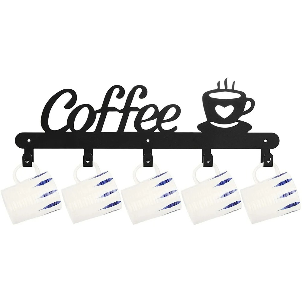 Coffee Tea Holder - Metalen wandgemonteerde koffiemokhouder, jas- en sleutelhaken
