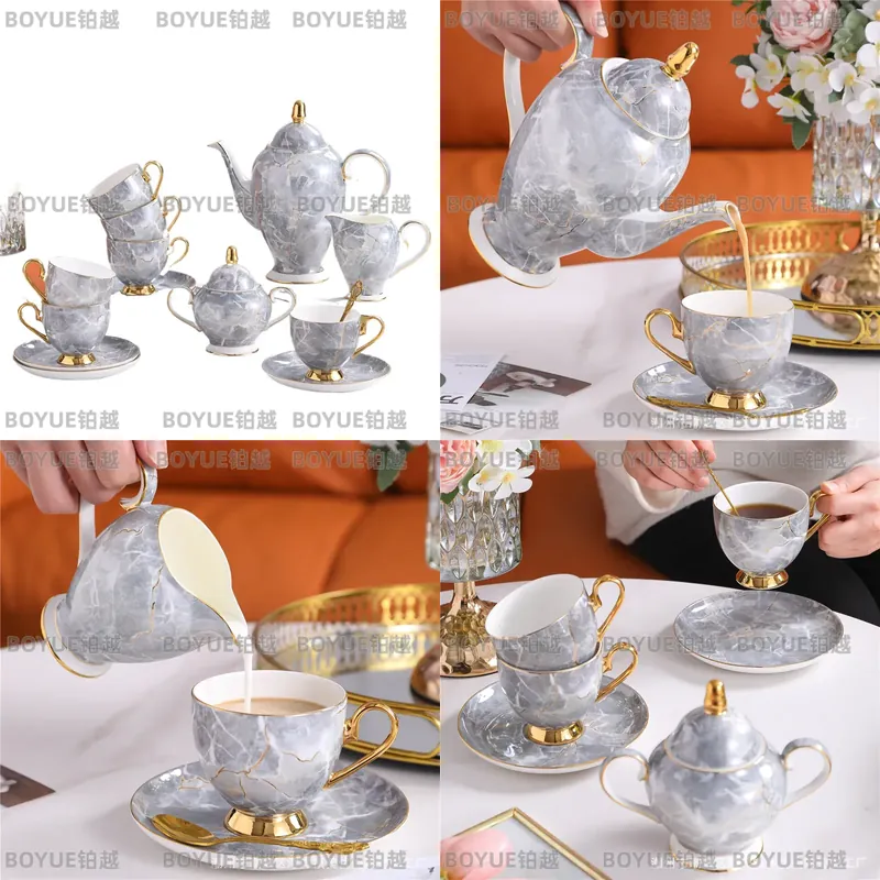 Coffee Tea Gift - Luxe porseleinen koffiekopjes- en schotelservies met