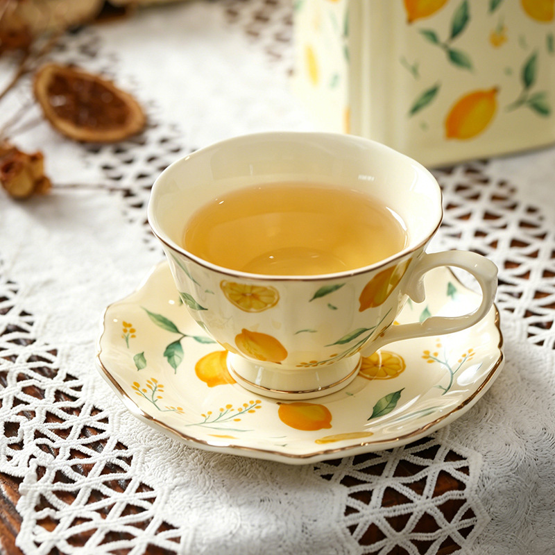 Lemon Tea Coffee - Keramische koffiekop en -schotel met frisse