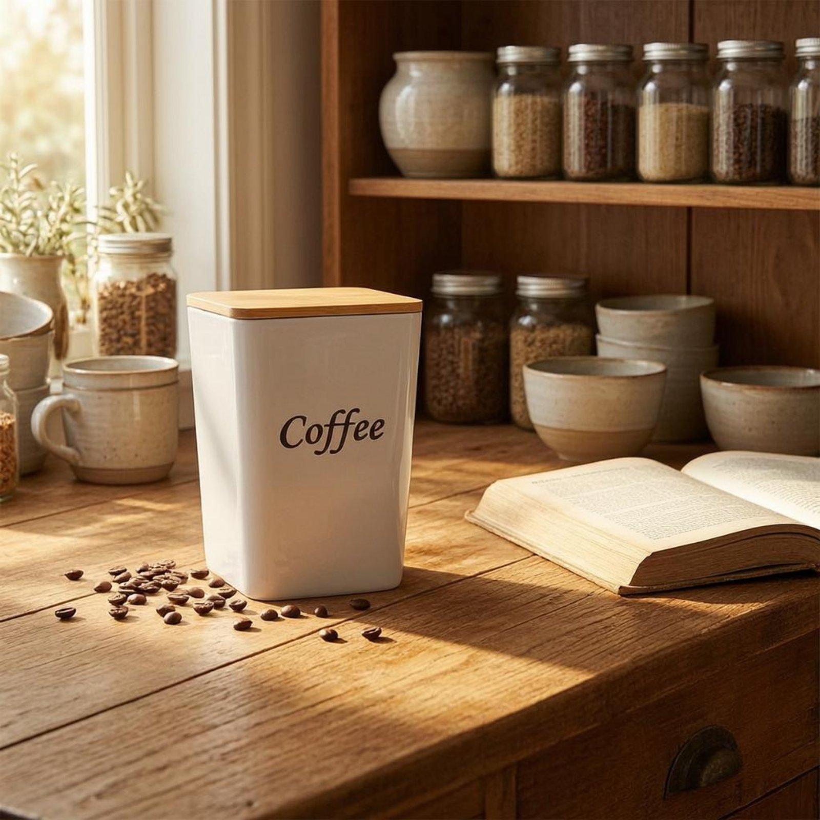 Coffee Tea Sugar Container Set - Set metalen voorraadpotten met bamboedeksels voor