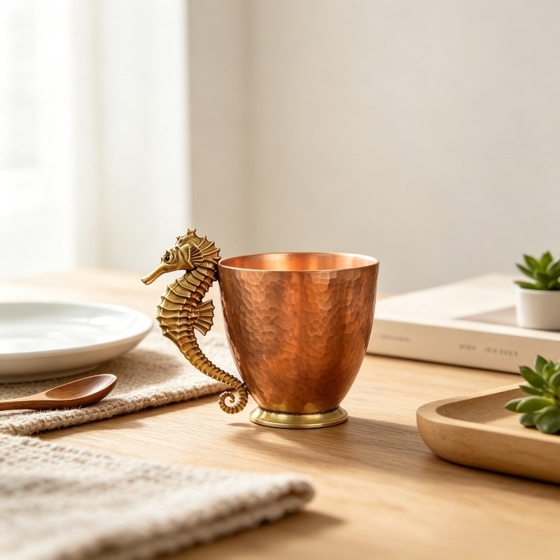 Coffee To Tea Meaning - Originele koperen koffiemok, zeepaardvormige theekop kunstsculptuur,