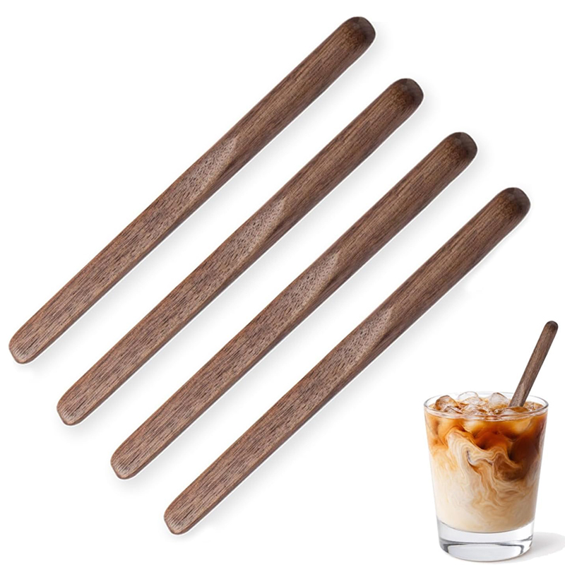 Coffee Jelly Tea - 4 stuks roerstaafjes van zwart notenhout