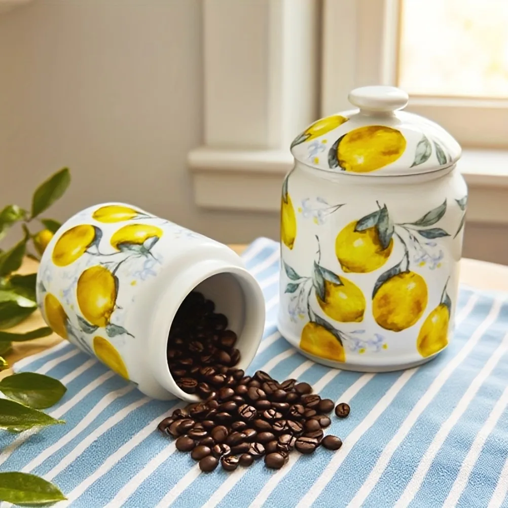 Lemon Tea Coffee - Keramische opbergpot met citroenpatroon, 1000 ml,