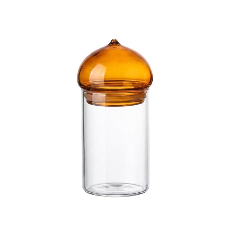 Coffee Tea Bean Leaf - Glazen voorraadpot met amberkleurig deksel, gemaakt