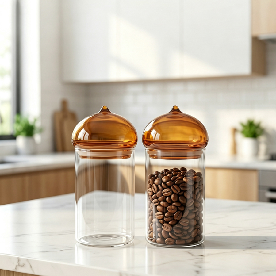 Glazen voorraadpot met amberkl - Coffee Tea Bean Leaf recensie en prijs